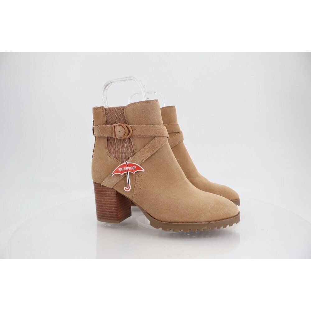 Blondo Women Tamzin Boot Size 9 Waterproof Taupe Tan Leather Block Heel Side Zip